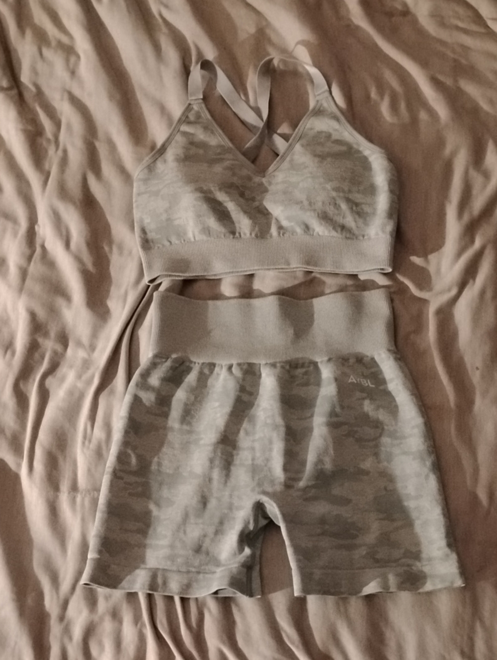 AYBL Green And Gray Camo Seamless Sports Bra & High-Waist Shorts
